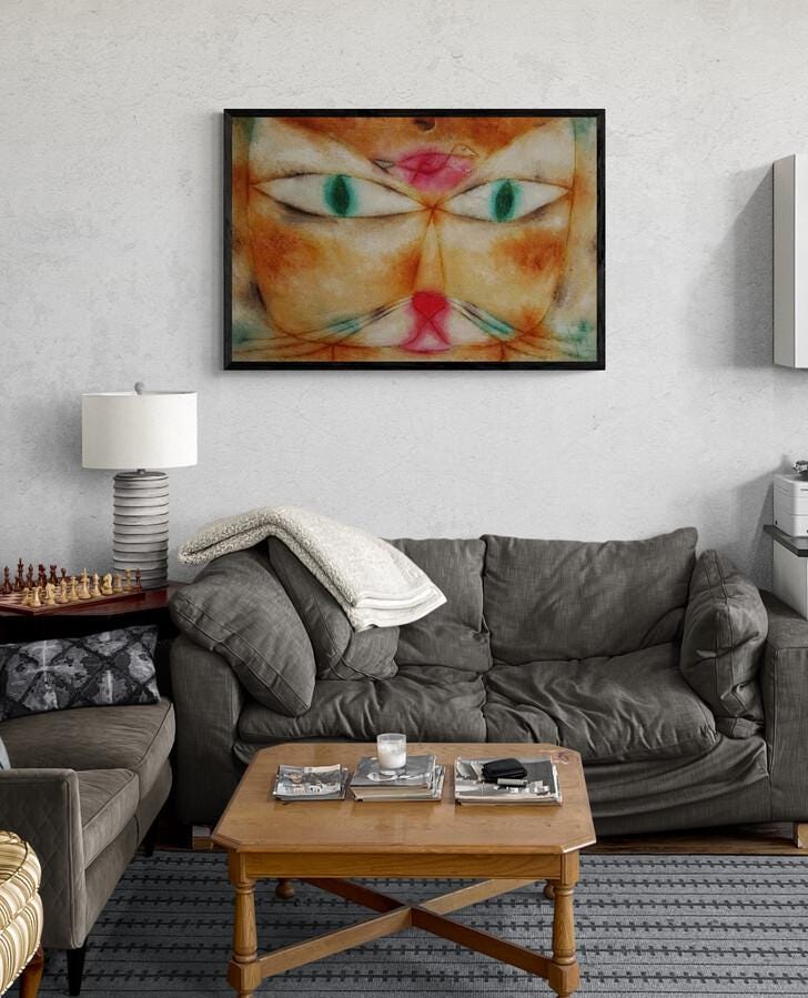 Paul Klee Cat and Bird, Canvas Art Print, Brush Strokes, Floating Frame FOSHE ART