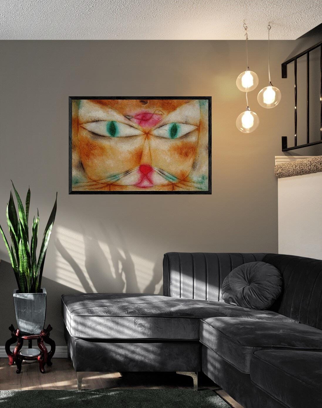 Paul Klee Cat and Bird, Canvas Art Print, Brush Strokes, Floating Frame FOSHE ART