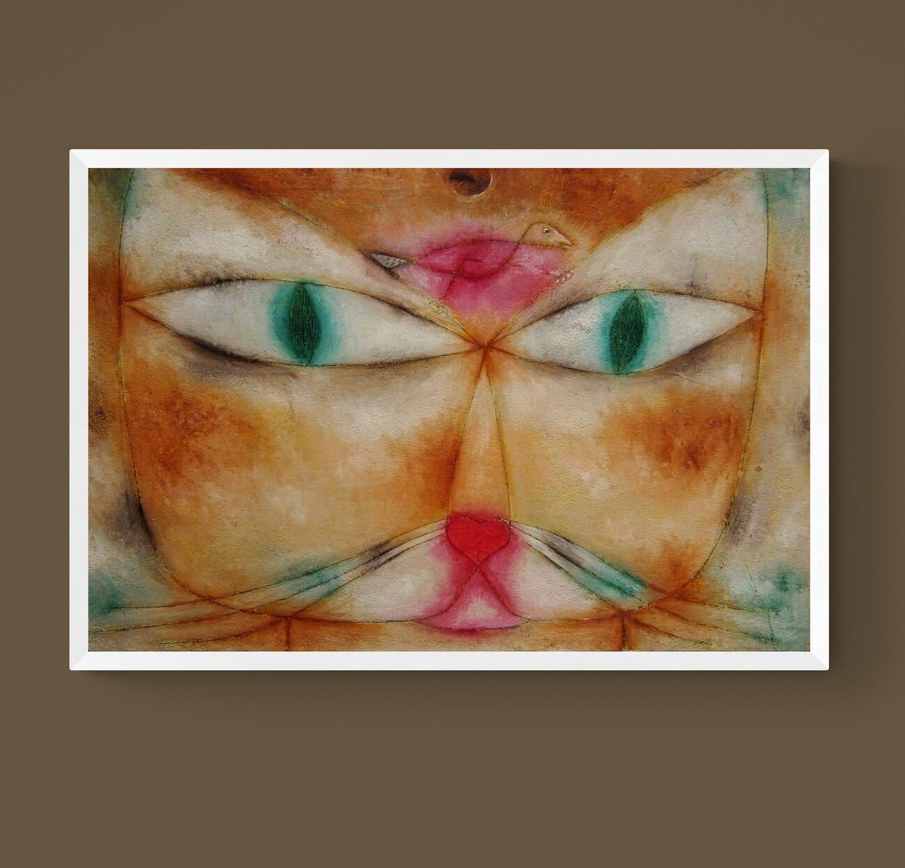 Paul Klee Cat and Bird, Canvas Art Print, Brush Strokes, Floating Frame FOSHE ART