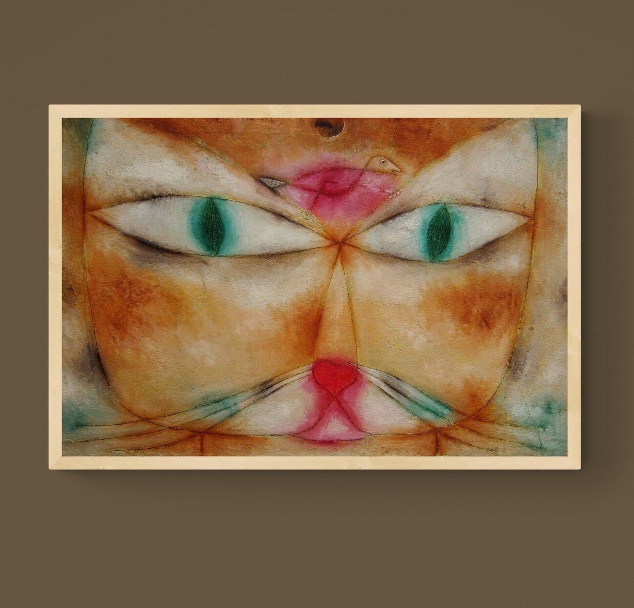 Paul Klee Cat and Bird, Canvas Art Print, Brush Strokes, Floating Frame FOSHE ART