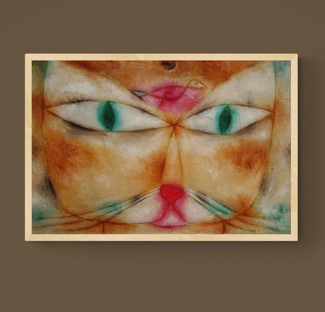 Paul Klee Cat and Bird, Canvas Art Print, Brush Strokes, Floating Frame FOSHE ART