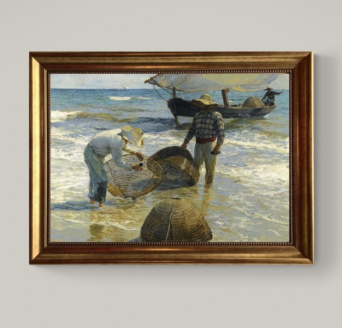 Valencian Fishermen, Joaquin Sorolla – Vintage Golden Frame and Brush Strokes FOSHE ART