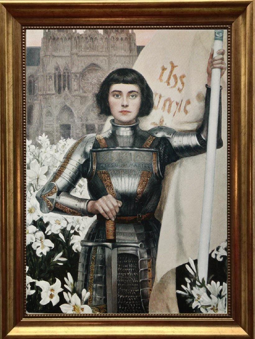 Jeanne D'Arc painting by Albert Lynch, Framed Canvas Art Print with Brush strokes FOSHE ART