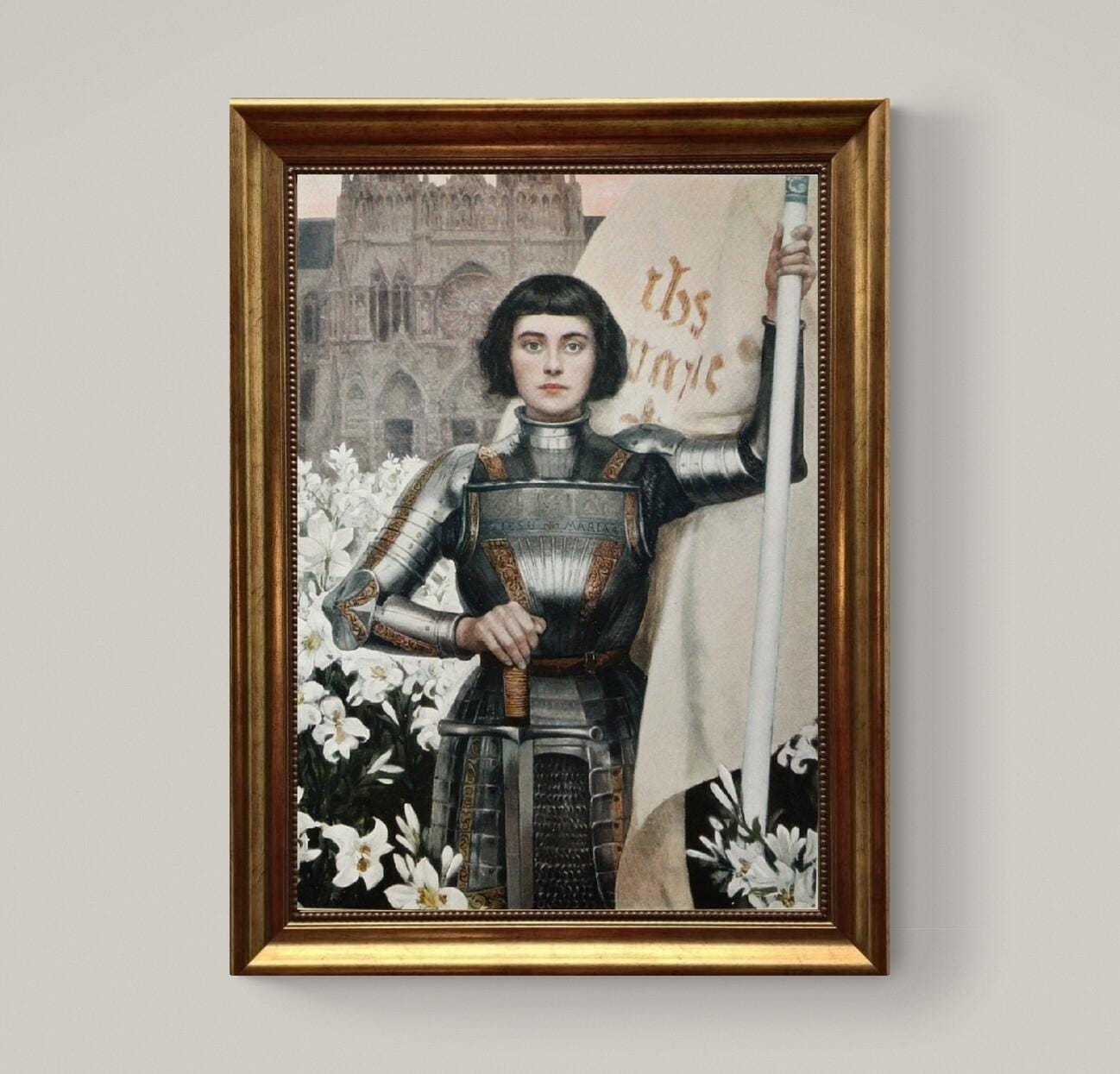 Jeanne D'Arc painting by Albert Lynch, Framed Canvas Art Print with Brush strokes FOSHE ART