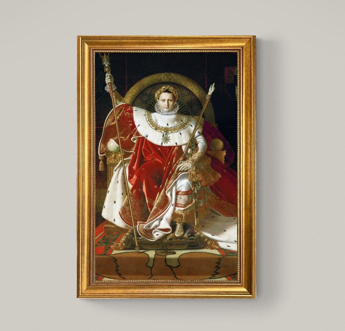 Napoleon on his Imperial Throne Canvas Print: Ingres, Vintage Gold Frame, Brush Stroke Texture FOSHE ART