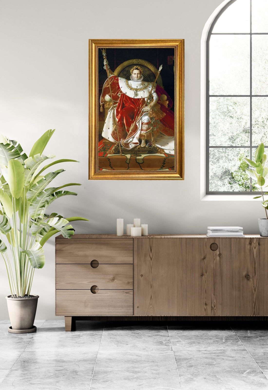 Napoleon on his Imperial Throne Canvas Print: Ingres, Vintage Gold Frame, Brush Stroke Texture FOSHE ART