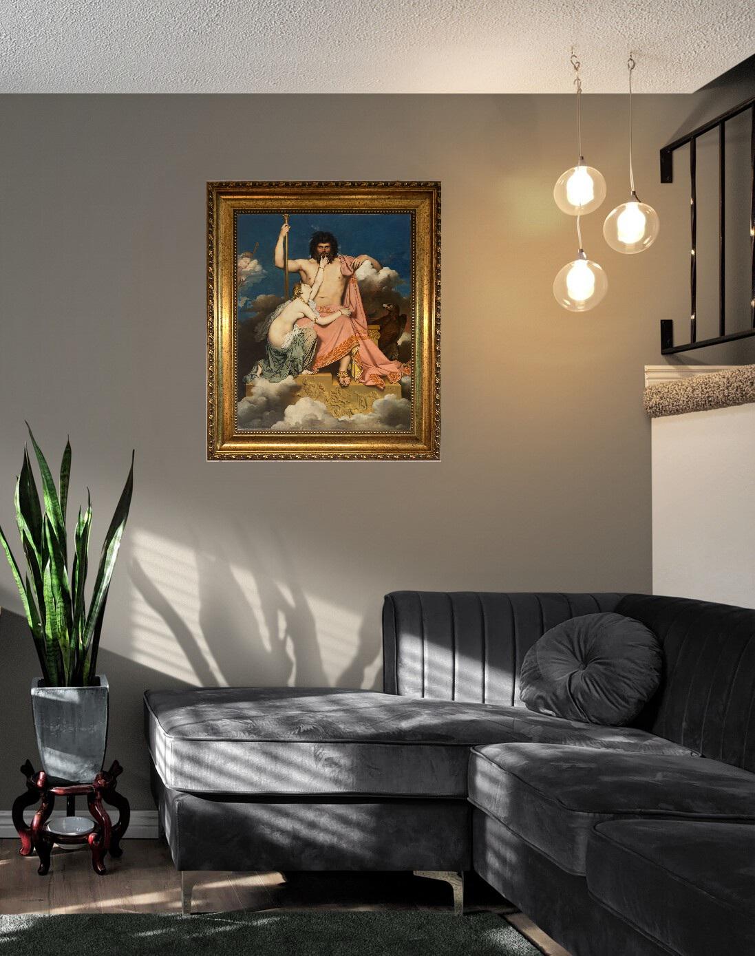 Zeus and Thetis by Ingres, Canvas Print with Brush Strokes, Vintage Golden Frame FOSHE ART