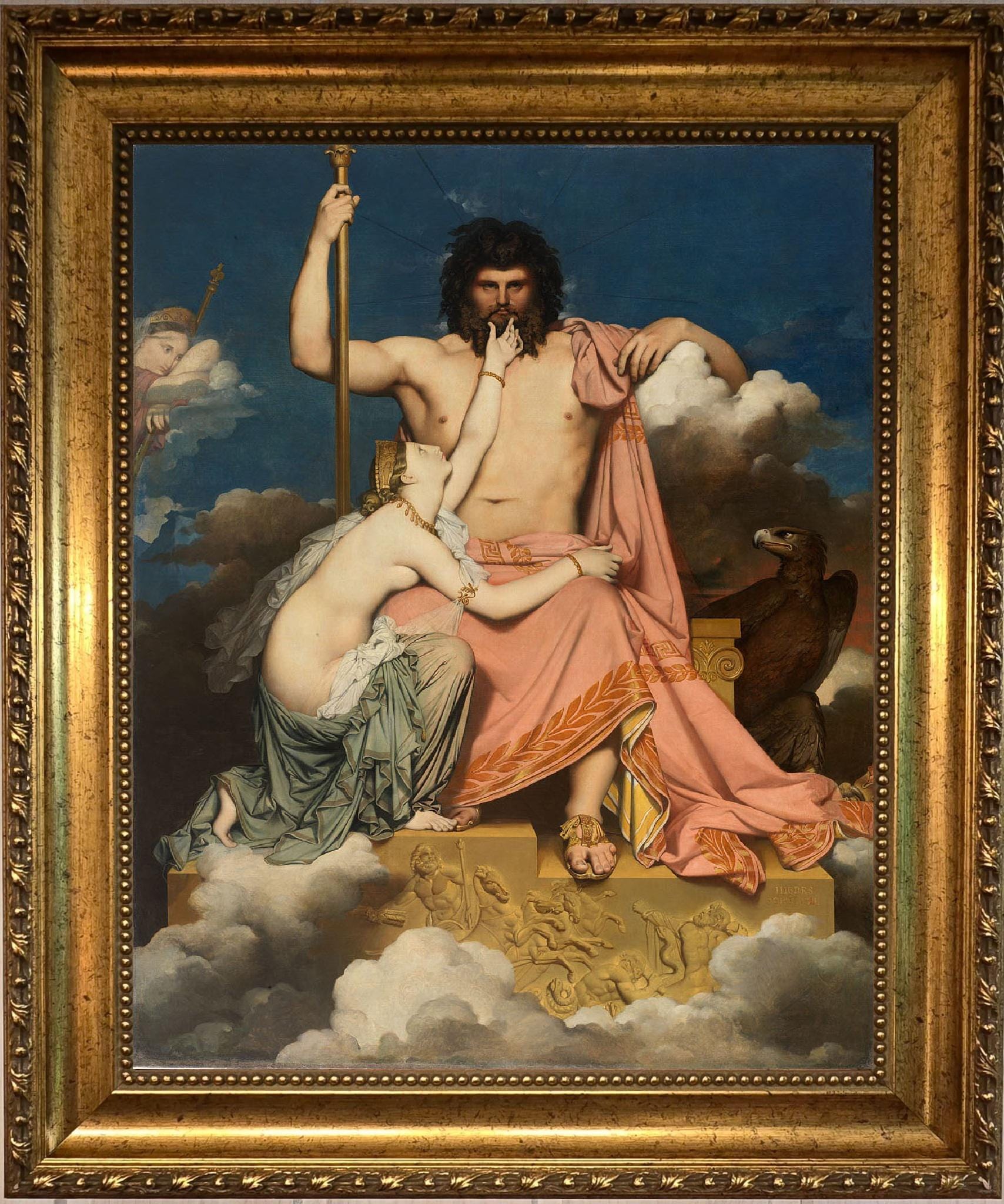 Zeus and Thetis by Ingres, Canvas Print with Brush Strokes, Vintage Golden Frame FOSHE ART
