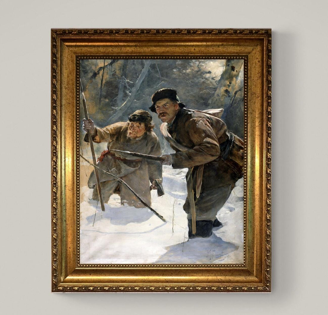 Julian Fałat Javelineers art print on Canvas, Brush strokes and Vintage Gold Frame FOSHE ART