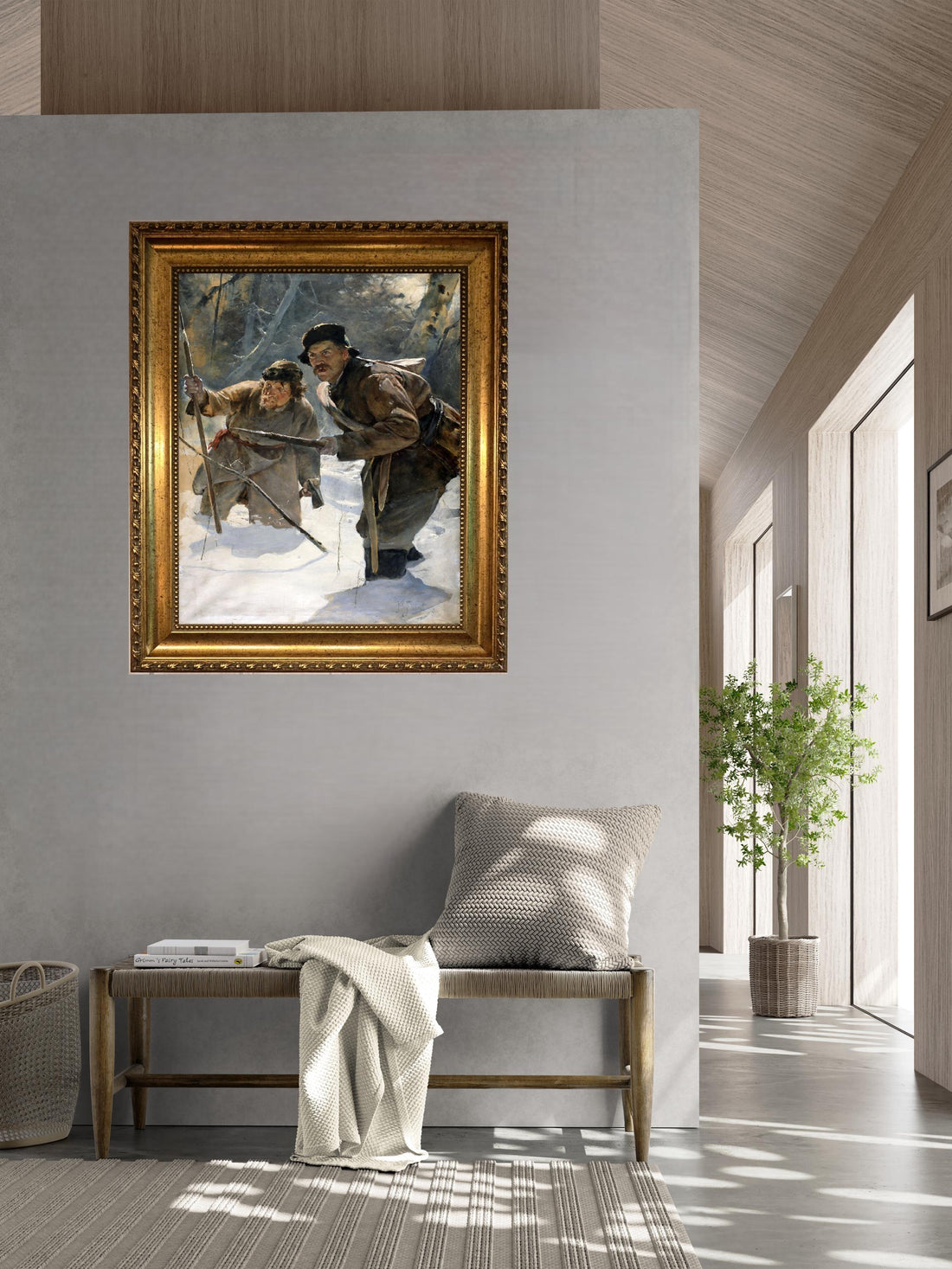 Julian Fałat Javelineers art print on Canvas, Brush strokes and Vintage Gold Frame FOSHE ART