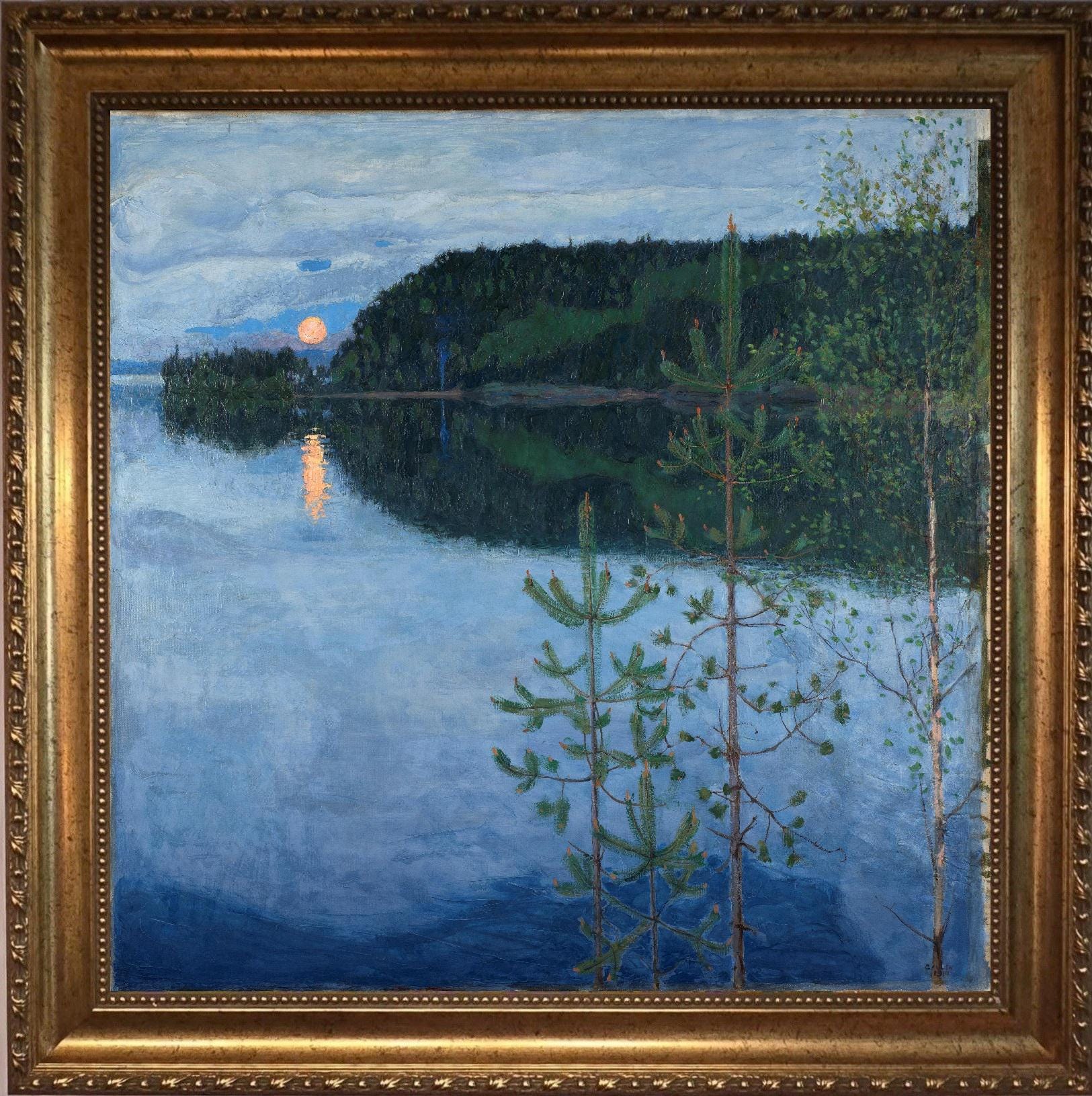 Spring Night Akseli Gallen-Kallela Canvas Print, Vintage Gold Wooden Frame FOSHE ART