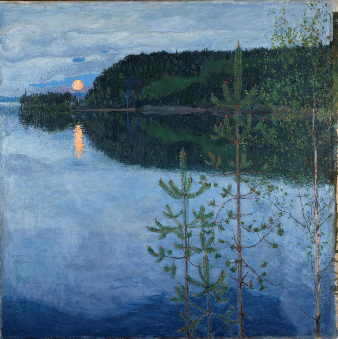 Spring Night Akseli Gallen-Kallela Canvas Print, Vintage Gold Wooden Frame FOSHE ART