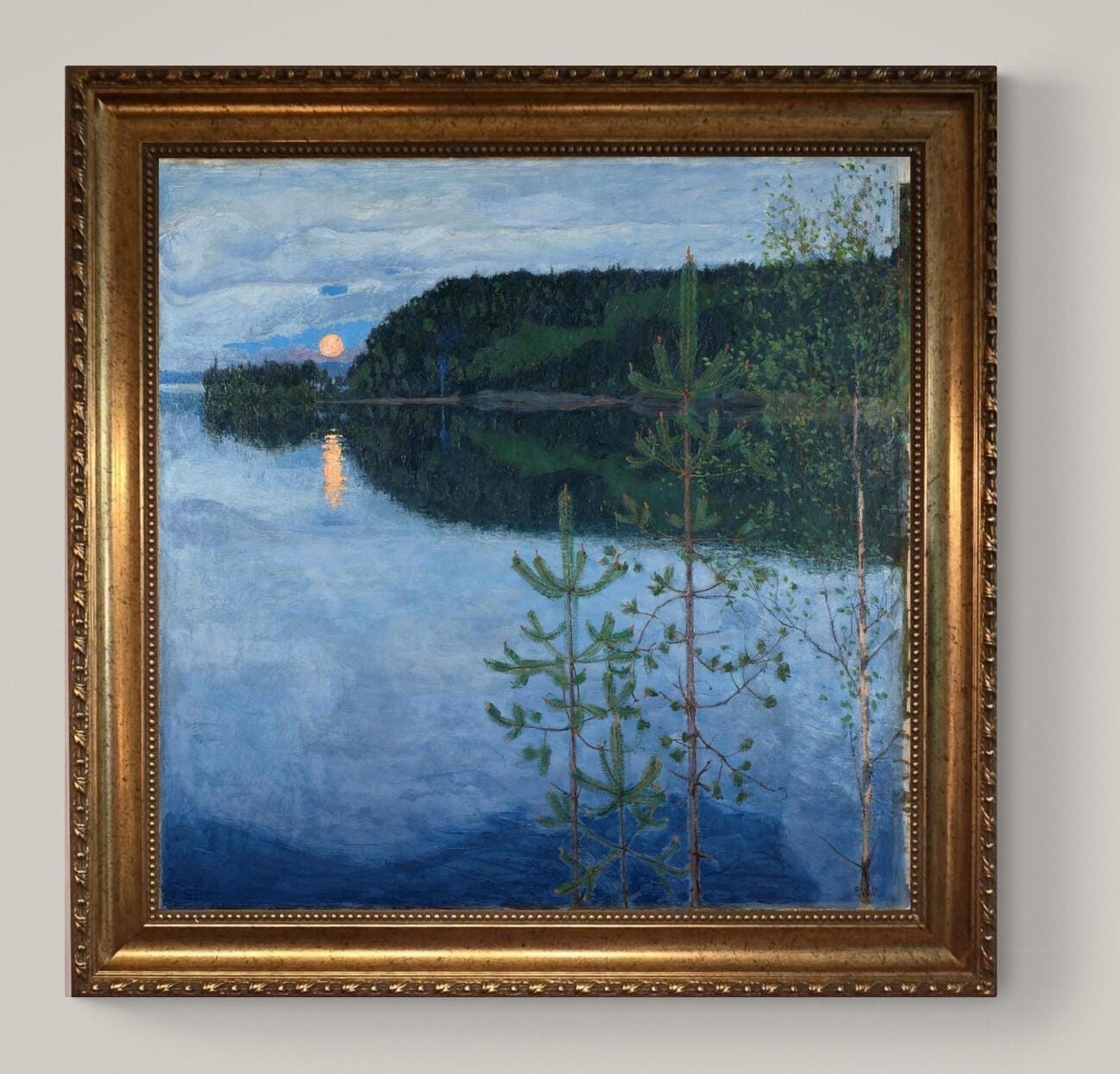 Spring Night Akseli Gallen-Kallela Canvas Print, Vintage Gold Wooden Frame FOSHE ART