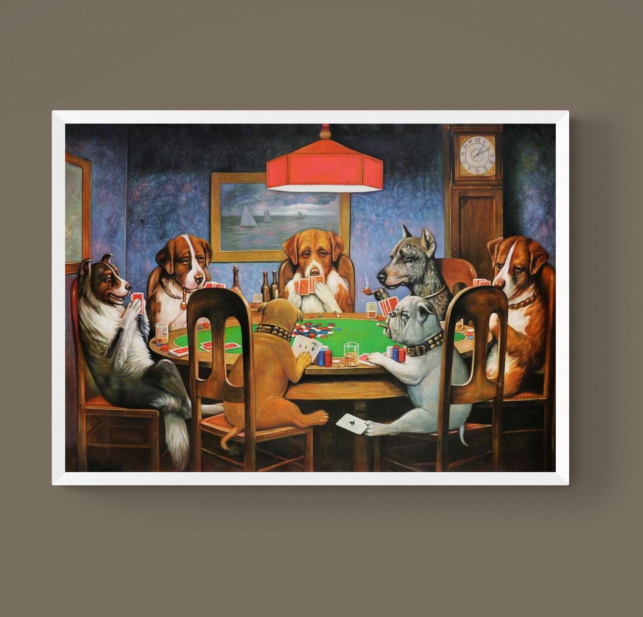 Dogs playing by Cassius Coolidge, Canvas Art Print, Brush Strokes, Floating Frame FOSHE ART