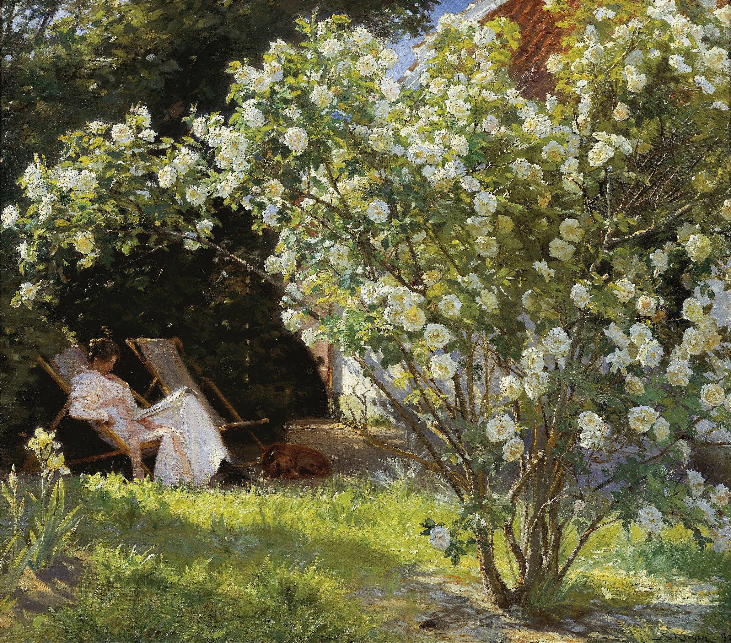 Roses by Kroyer, Print on canvas with Brush Strokes and Vintage Golden Frame and FOSHE ART