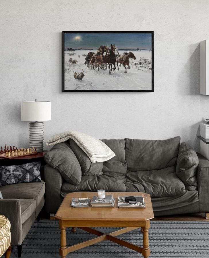 Troika pursued by wolves, Alfred Wierusz Kowalski print on Canvas, Brush strokes FOSHE ART