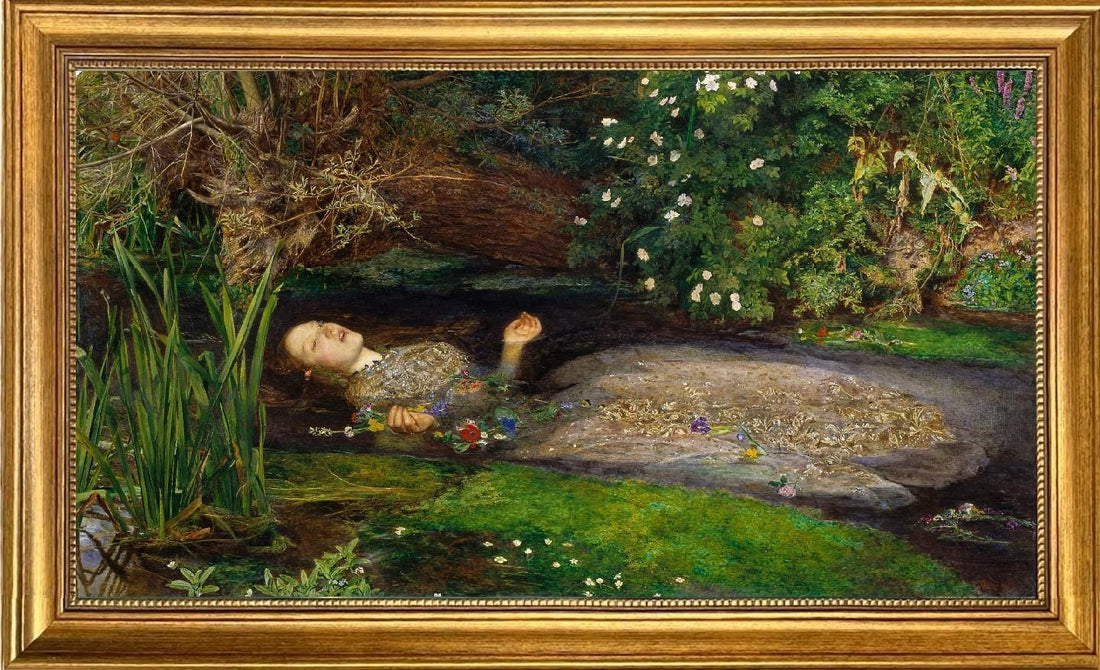 Ophelia by John Everett Millais | Pre-Raphaeli – Vintage Golden Frame and Brush Strokes FOSHE ART