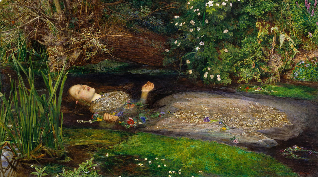 Ophelia by John Everett Millais | Pre-Raphaeli – Vintage Golden Frame and Brush Strokes FOSHE ART