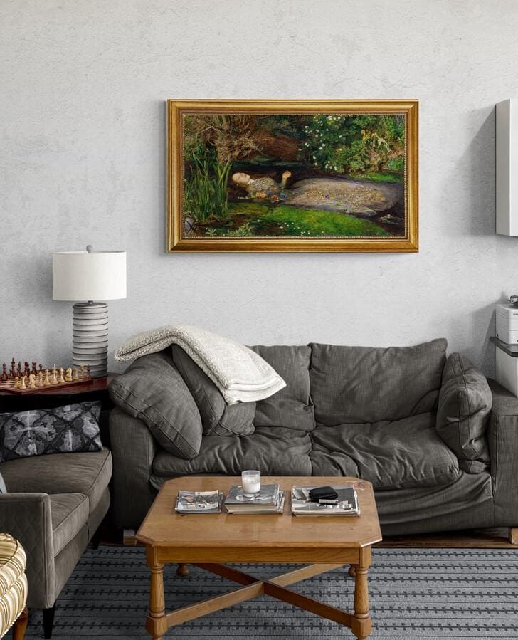 Ophelia by John Everett Millais | Pre-Raphaeli – Vintage Golden Frame and Brush Strokes FOSHE ART