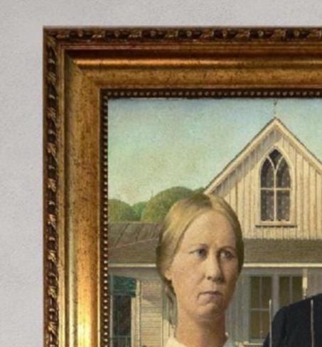 American Gothic Couple Canvas Print, Vintage Gold Frame, Hand-Applied Brush Strokes FOSHE ART
