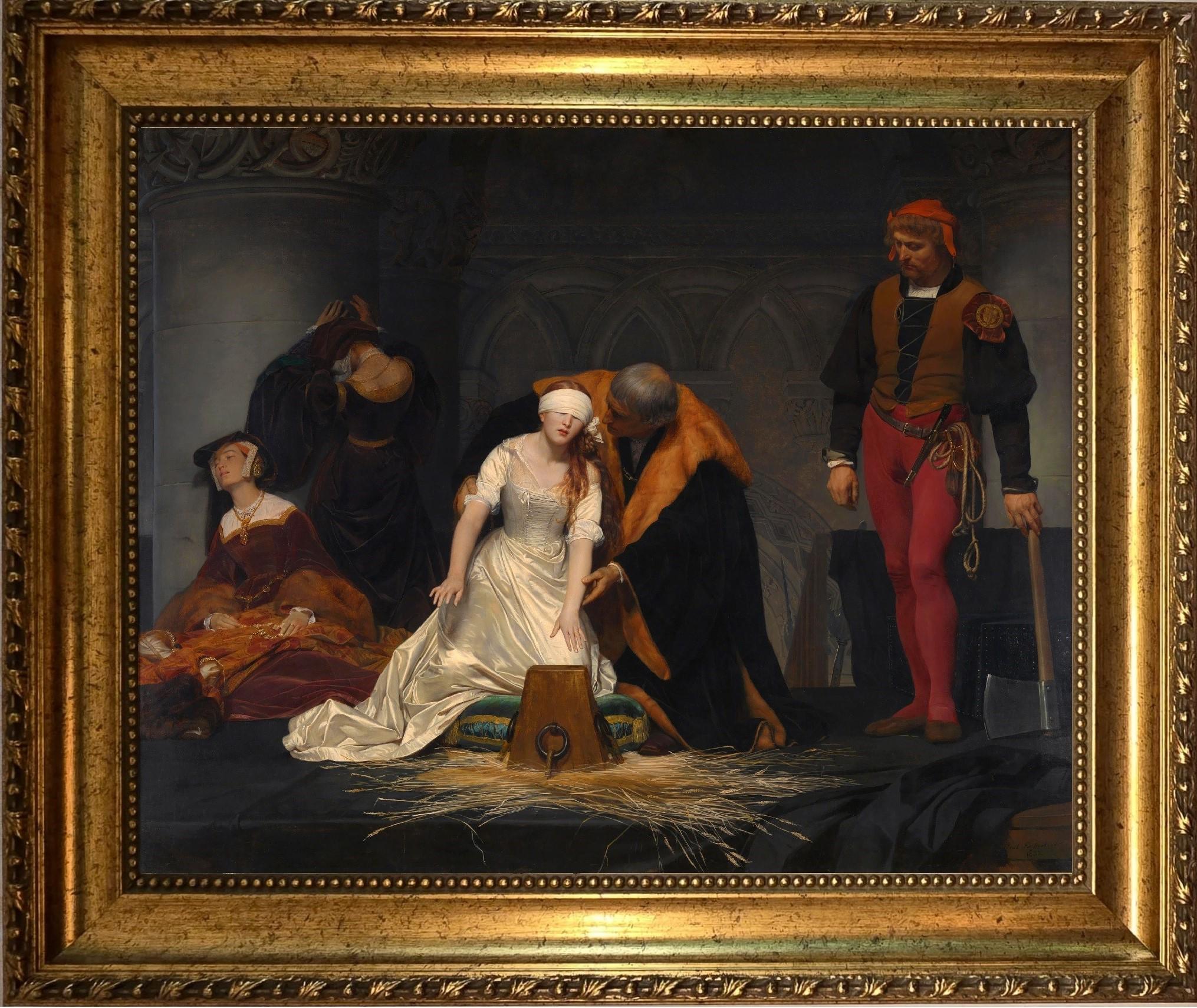Execution of Lady Jane Grey by  Paul Delaroche, Giclée Print Canvas in Vintage Wooden Frame FOSHE ART