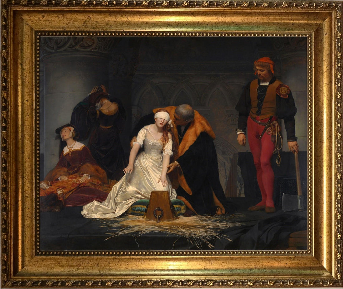 Execution of Lady Jane Grey by  Paul Delaroche, Giclée Print Canvas in Vintage Wooden Frame FOSHE ART