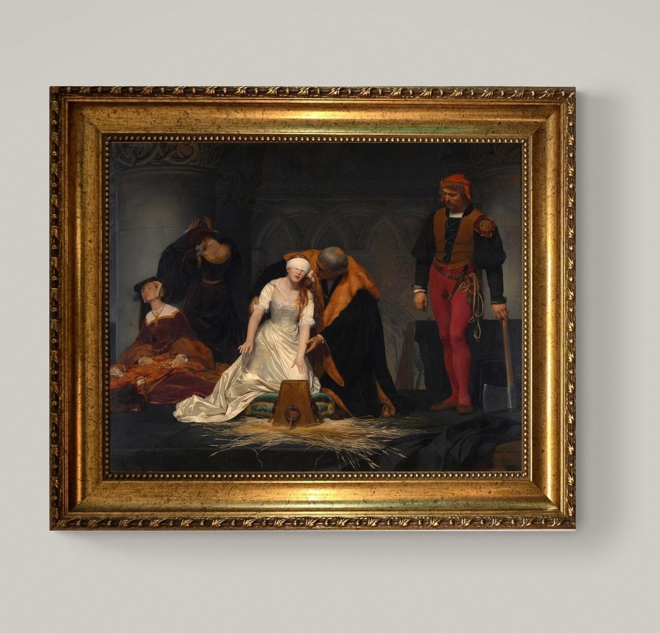 Execution of Lady Jane Grey by  Paul Delaroche, Giclée Print Canvas in Vintage Wooden Frame FOSHE ART