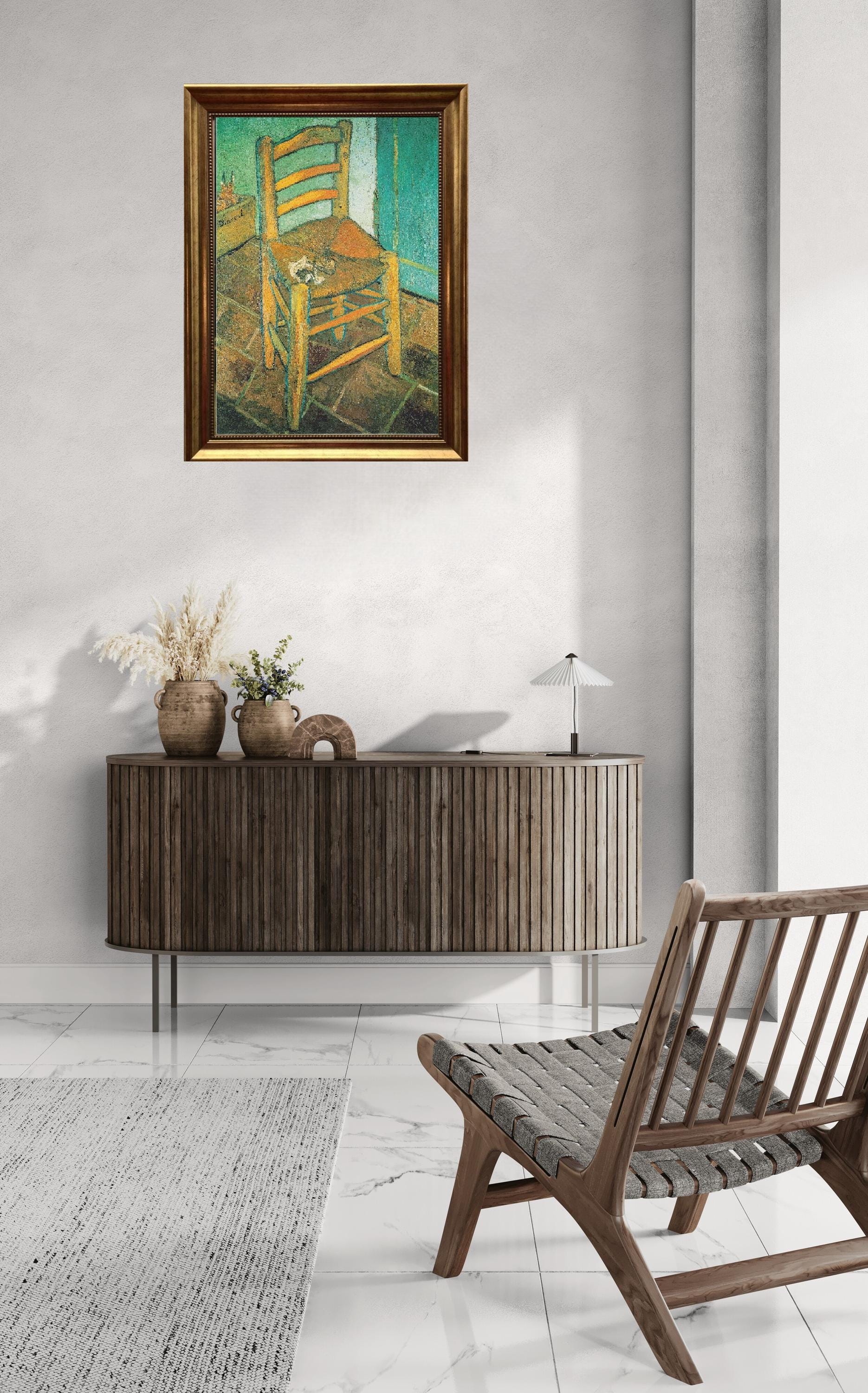 Van Gogh Chair Canvas Print, Vintage Wall Art, Decorative Brush Strokes, Golden Frame FOSHE ART