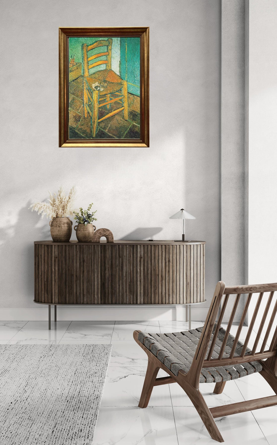 Van Gogh Chair Canvas Print, Vintage Wall Art, Decorative Brush Strokes, Golden Frame FOSHE ART