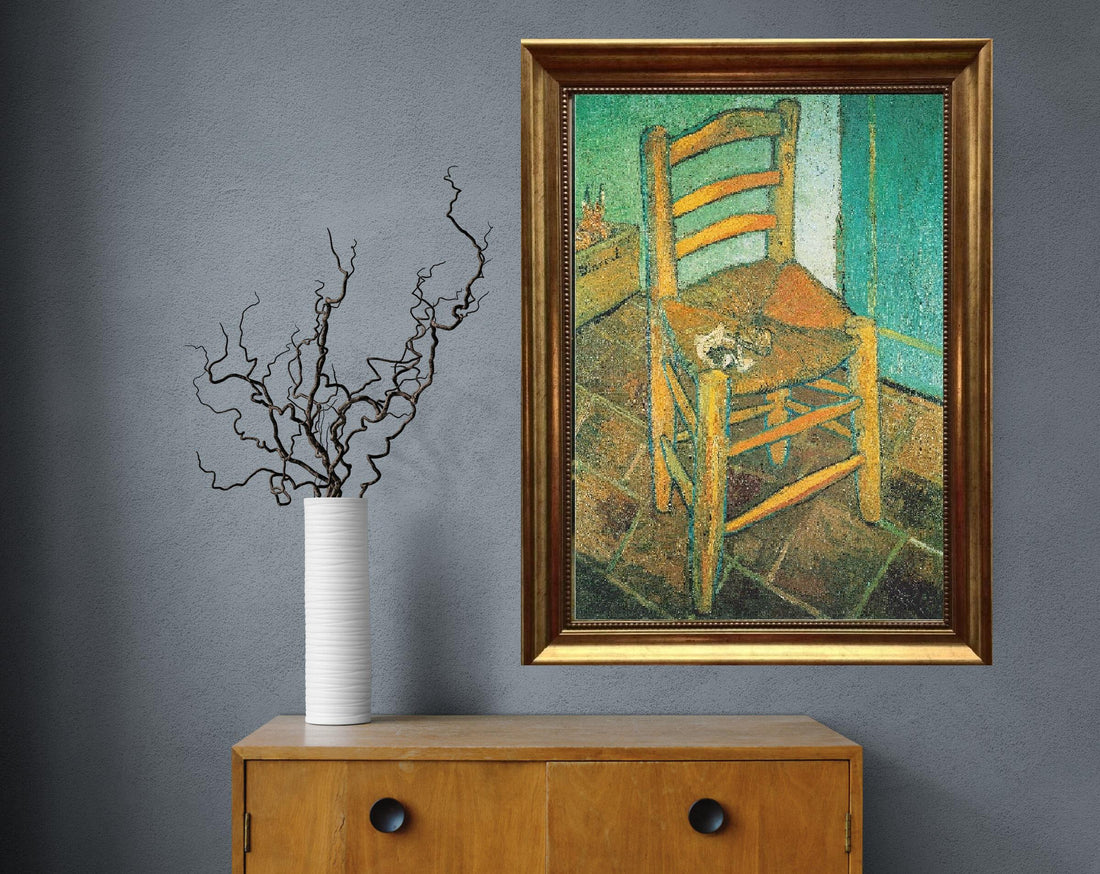 Van Gogh Chair Canvas Print, Vintage Wall Art, Decorative Brush Strokes, Golden Frame FOSHE ART