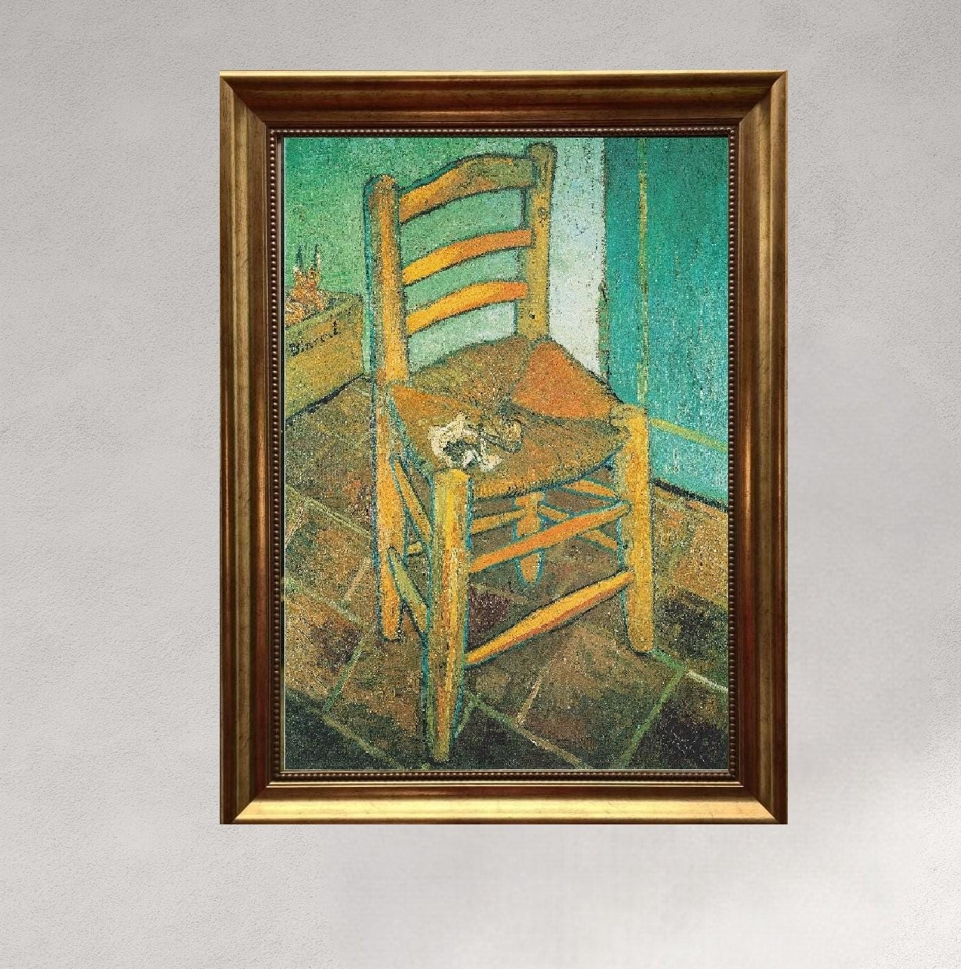 Van Gogh Chair Canvas Print, Vintage Wall Art, Decorative Brush Strokes, Golden Frame FOSHE ART