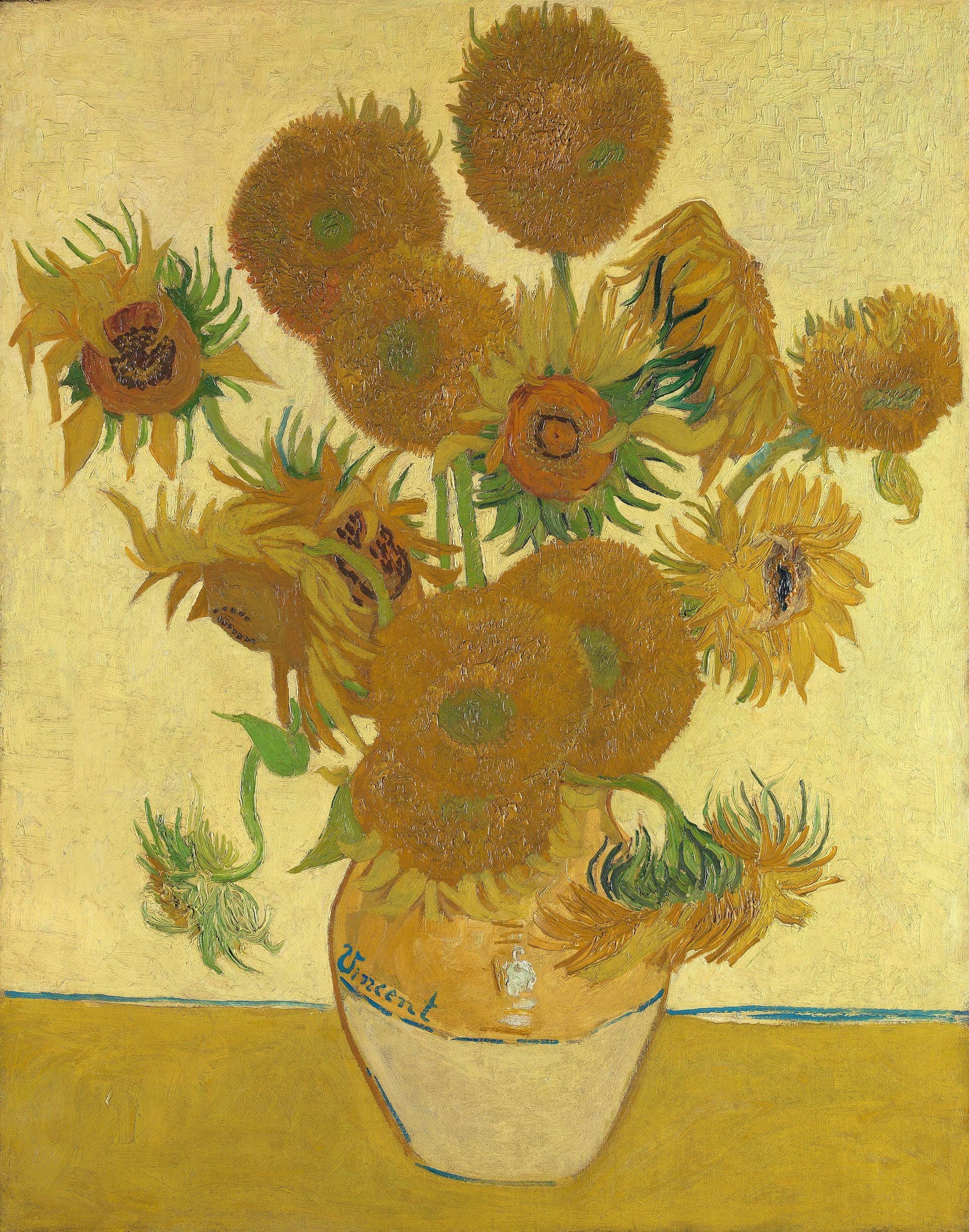 Sunflower painting by Van Gogh (1888), Canvas Print with Brush Strokes, Vintage Golden Frame FOSHE ART