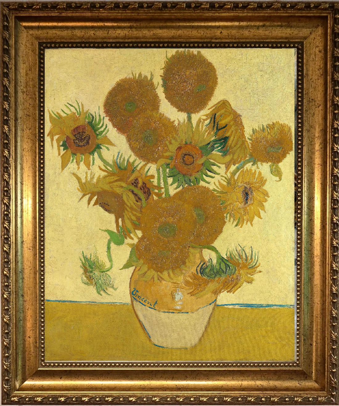 Sunflower painting by Van Gogh (1888), Canvas Print with Brush Strokes, Vintage Golden Frame FOSHE ART