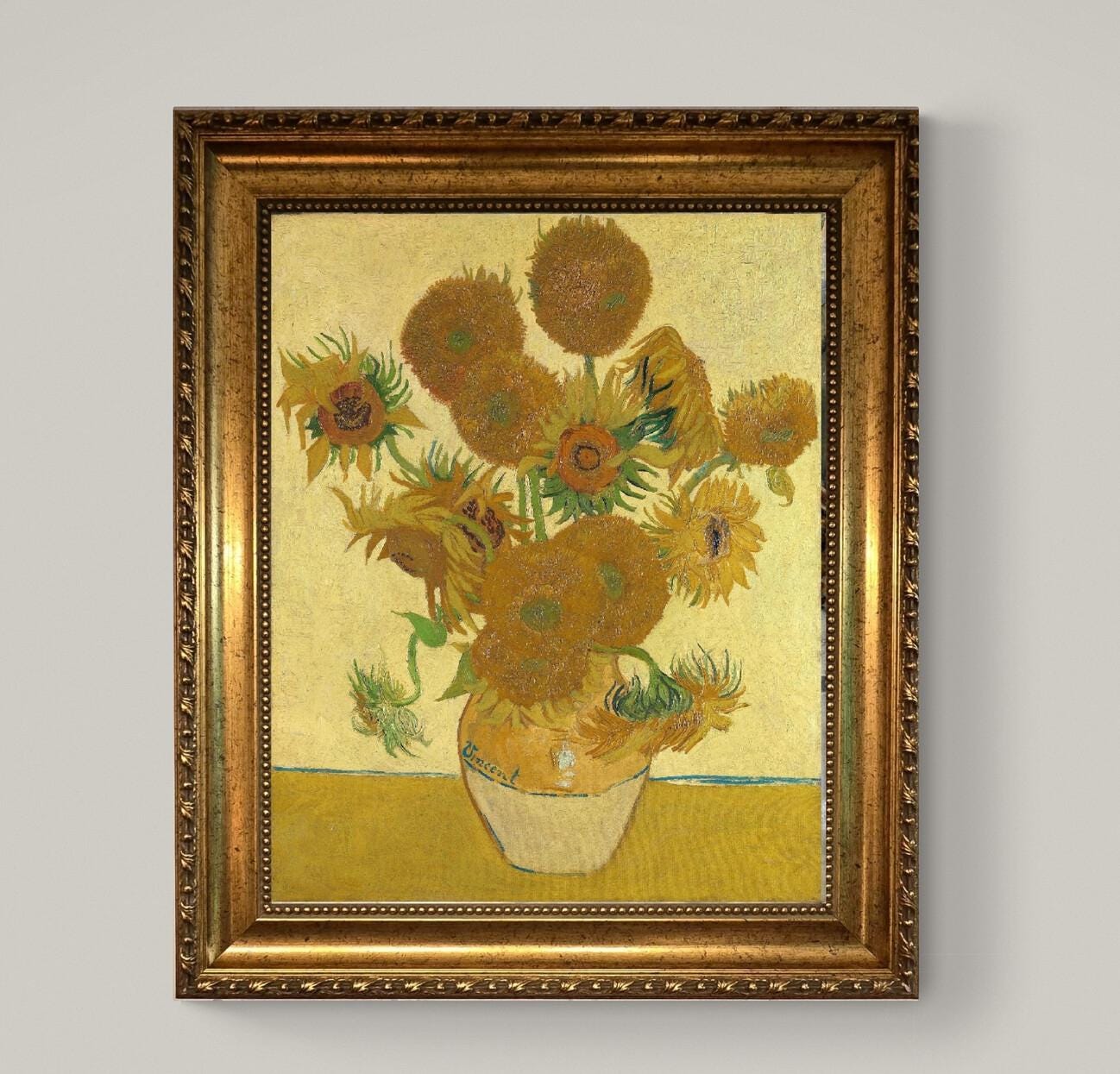 Sunflower painting by Van Gogh (1888), Canvas Print with Brush Strokes, Vintage Golden Frame FOSHE ART