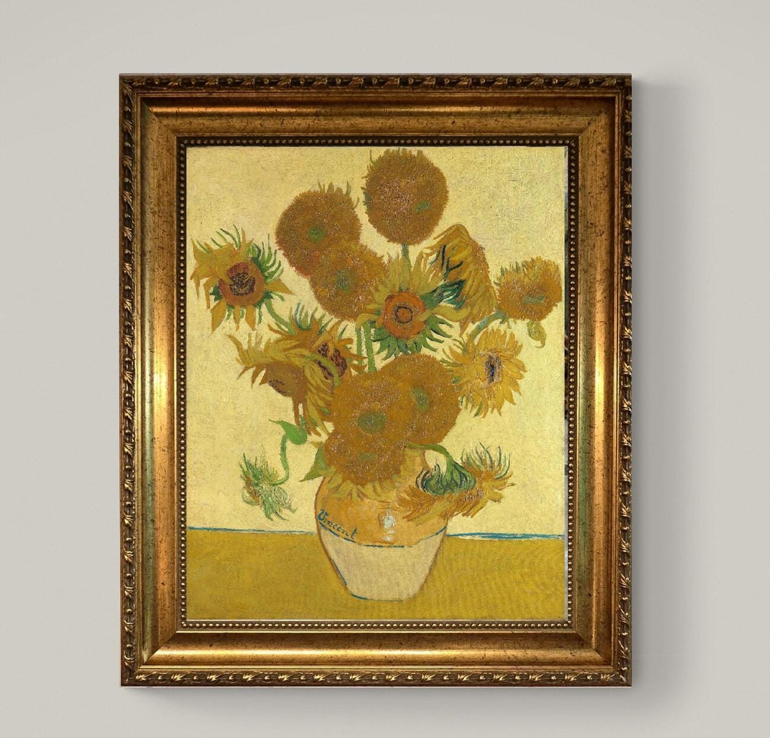 Sunflower painting by Van Gogh (1888), Canvas Print with Brush Strokes, Vintage Golden Frame FOSHE ART