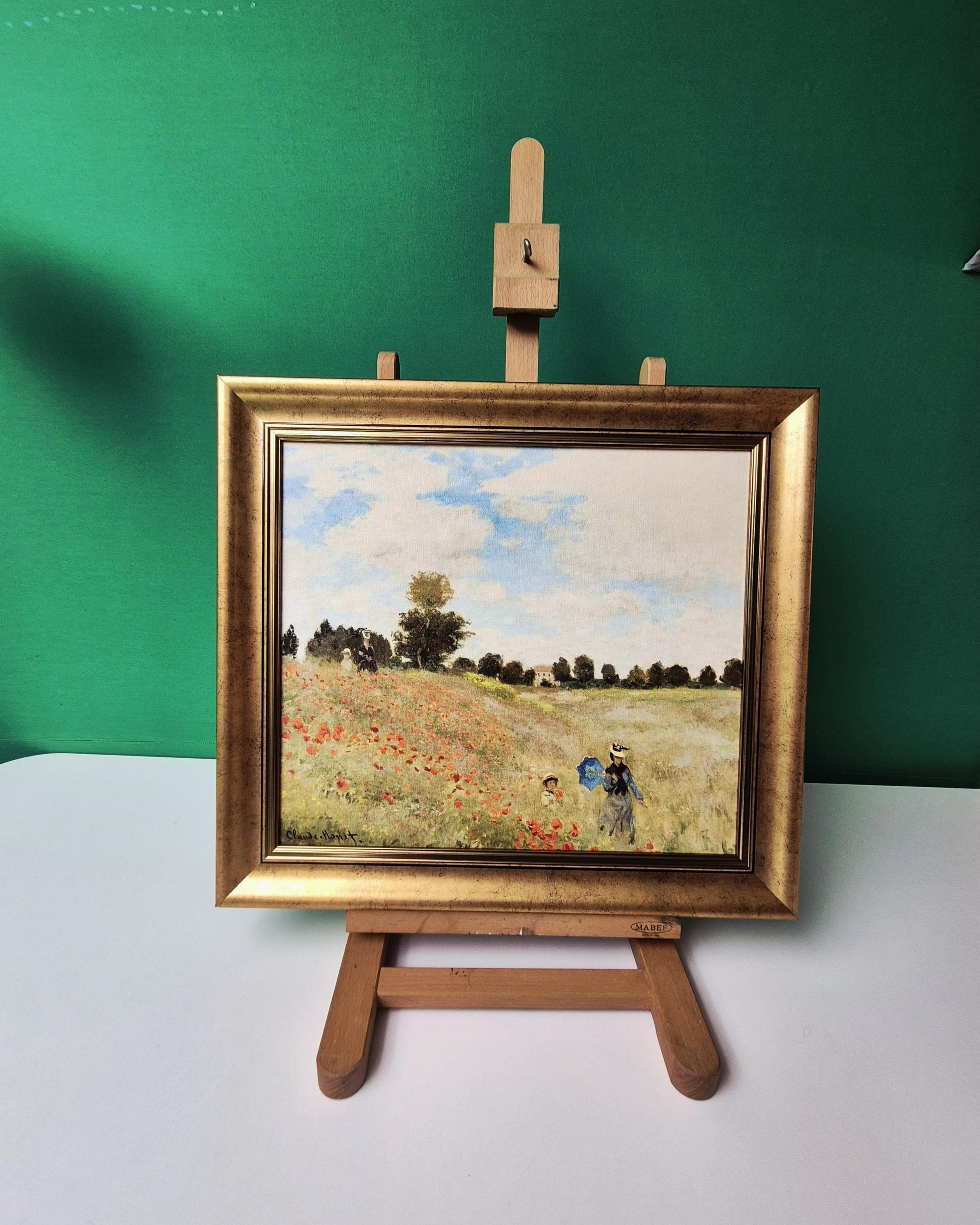 Monet Poppy Field Canvas Print: Vintage Gold Frame, Brush Stroke Texture FOSHE ART