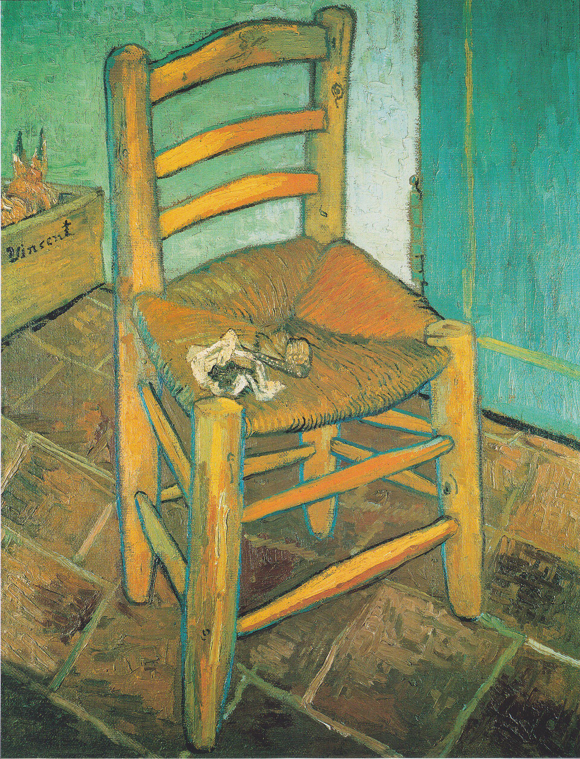 Van Gogh Chair Canvas Print, Vintage Wall Art, Decorative Brush Strokes, Golden Frame FOSHE ART