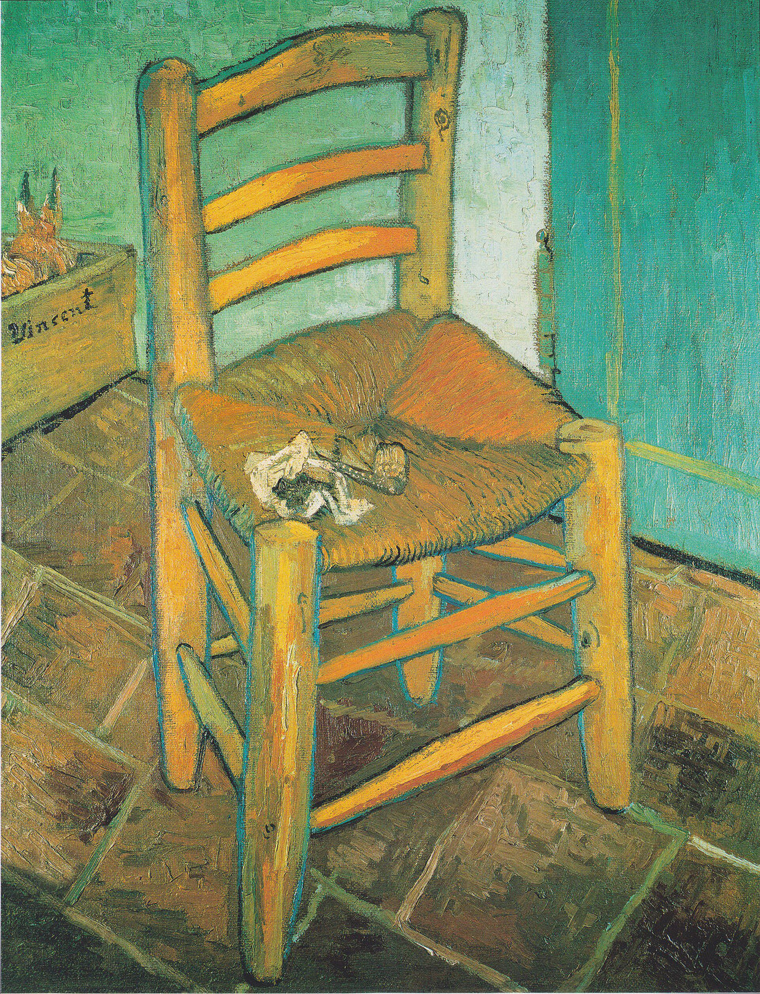 Van Gogh Chair Canvas Print, Vintage Wall Art, Decorative Brush Strokes, Golden Frame FOSHE ART