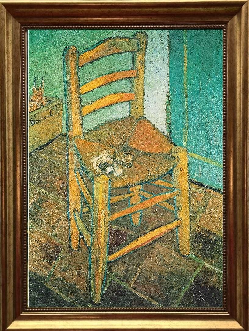 Van Gogh Chair Canvas Print, Vintage Wall Art, Decorative Brush Strokes, Golden Frame FOSHE ART
