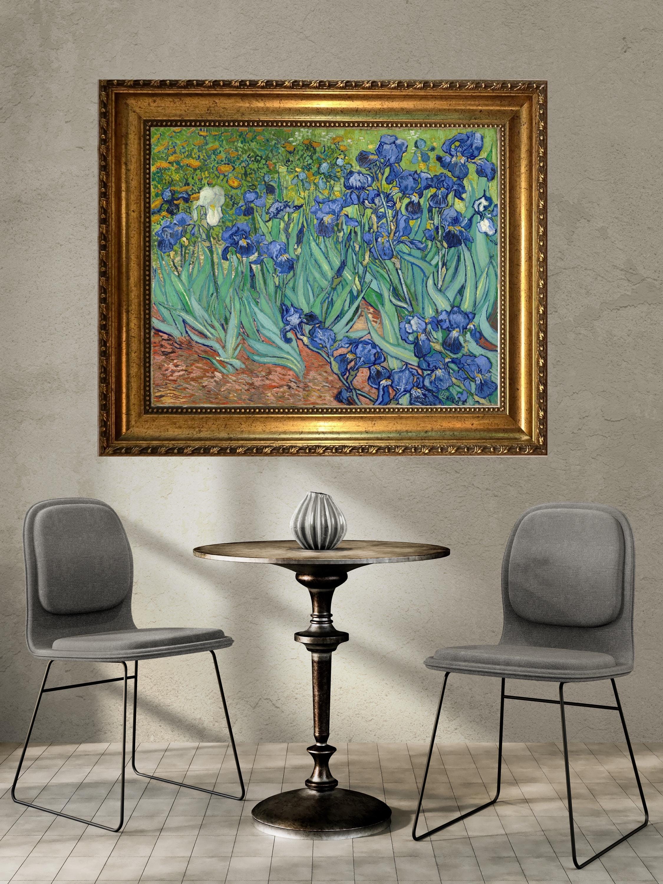 Van Gogh Irises Art Print on canvas with Vintage Golden Frame and Brush Strokes FOSHE ART