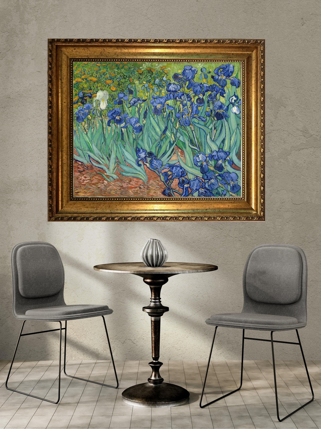 Van Gogh Irises Art Print on canvas with Vintage Golden Frame and Brush Strokes FOSHE ART