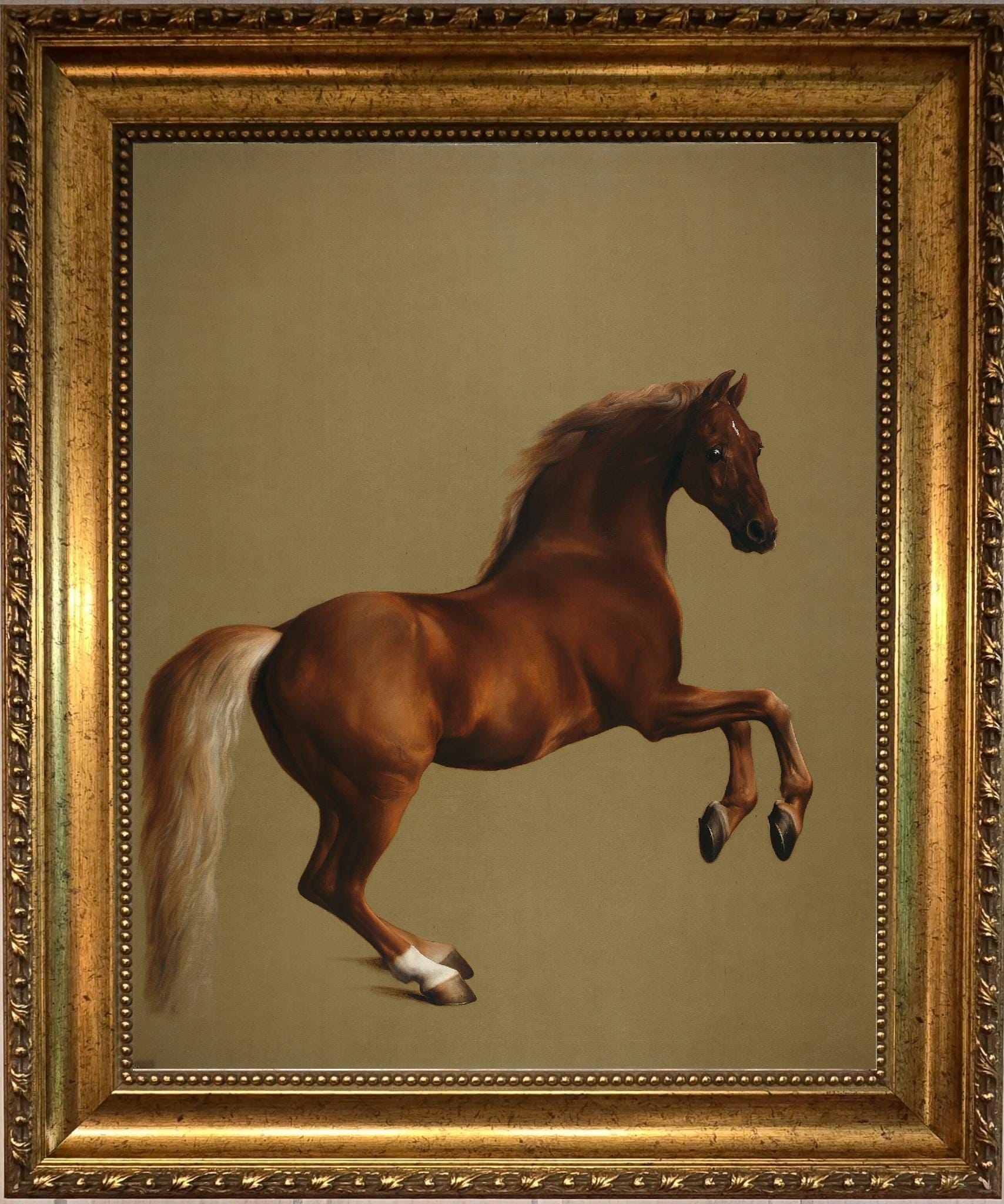 Whistlejacket by George Stubbs Wall Art: Classic Print (Vintage Golden Frame and Brush Strokes) FOSHE ART