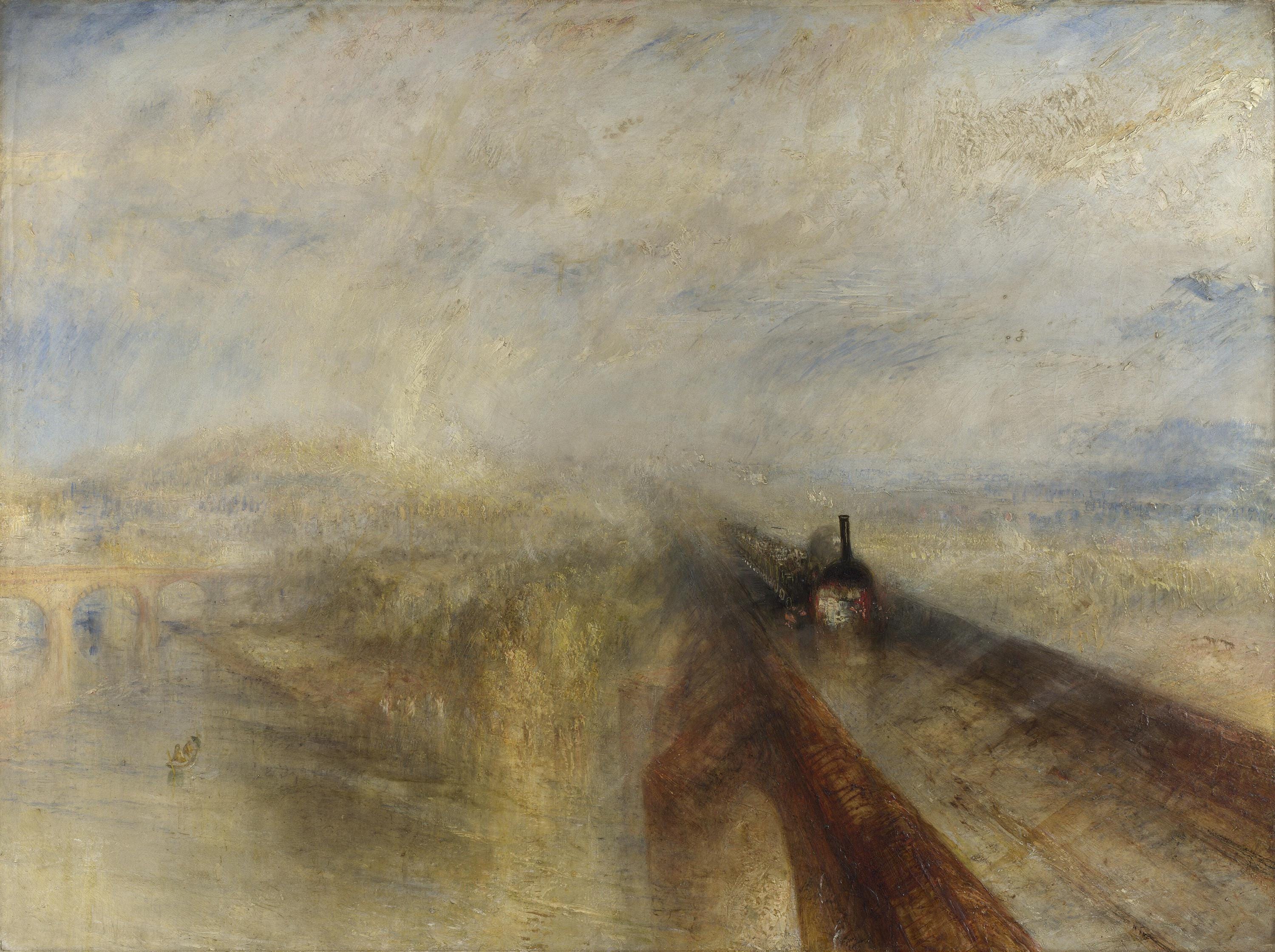 Turner Rain Steam and Speed Railway Canvas Print, Vintage Frame Brush Strokes FOSHE ART