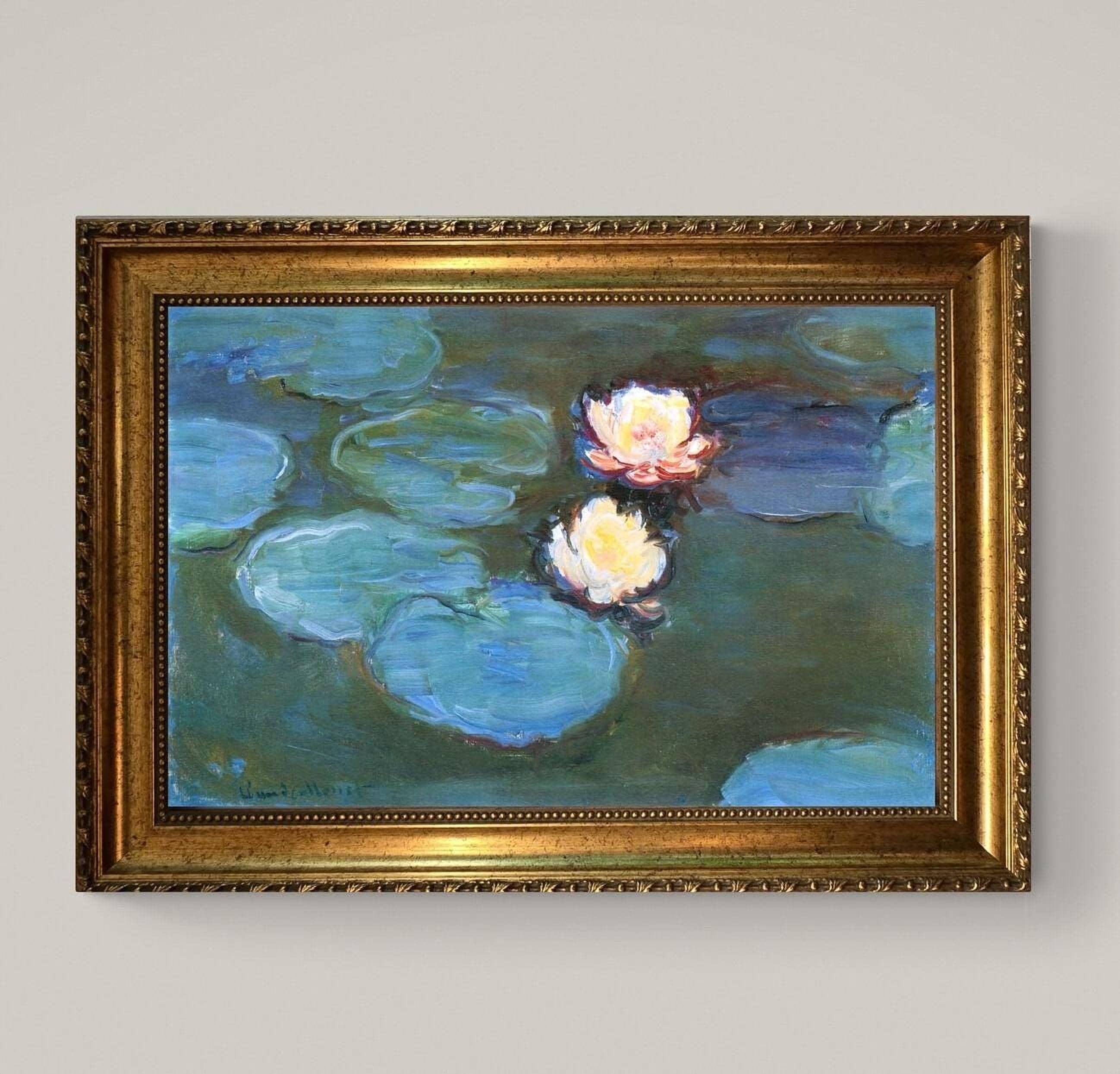 Monet Water Lillie (1897) Canvas Print: Brush Strokes, Golden Vintage Frame FOSHE ART