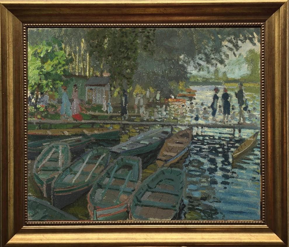 Bathers at La Grenouillère Print – Claude Monet Giclée Canvas, Vintage Frame FOSHE ART