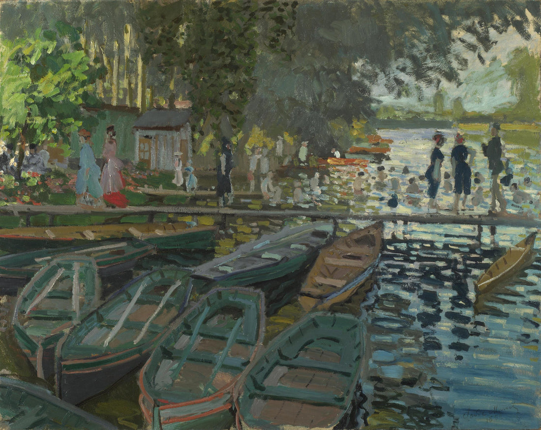 Bathers at La Grenouillère Print – Claude Monet Giclée Canvas, Vintage Frame FOSHE ART