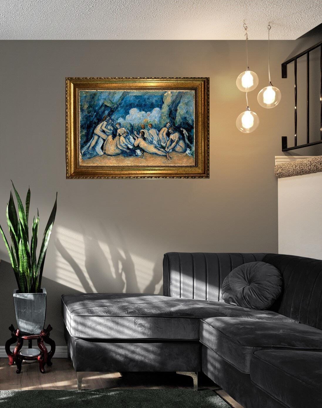 Bather by Cezanne Wall Art: Vintage Golden Frame and Brush Strokes FOSHE ART