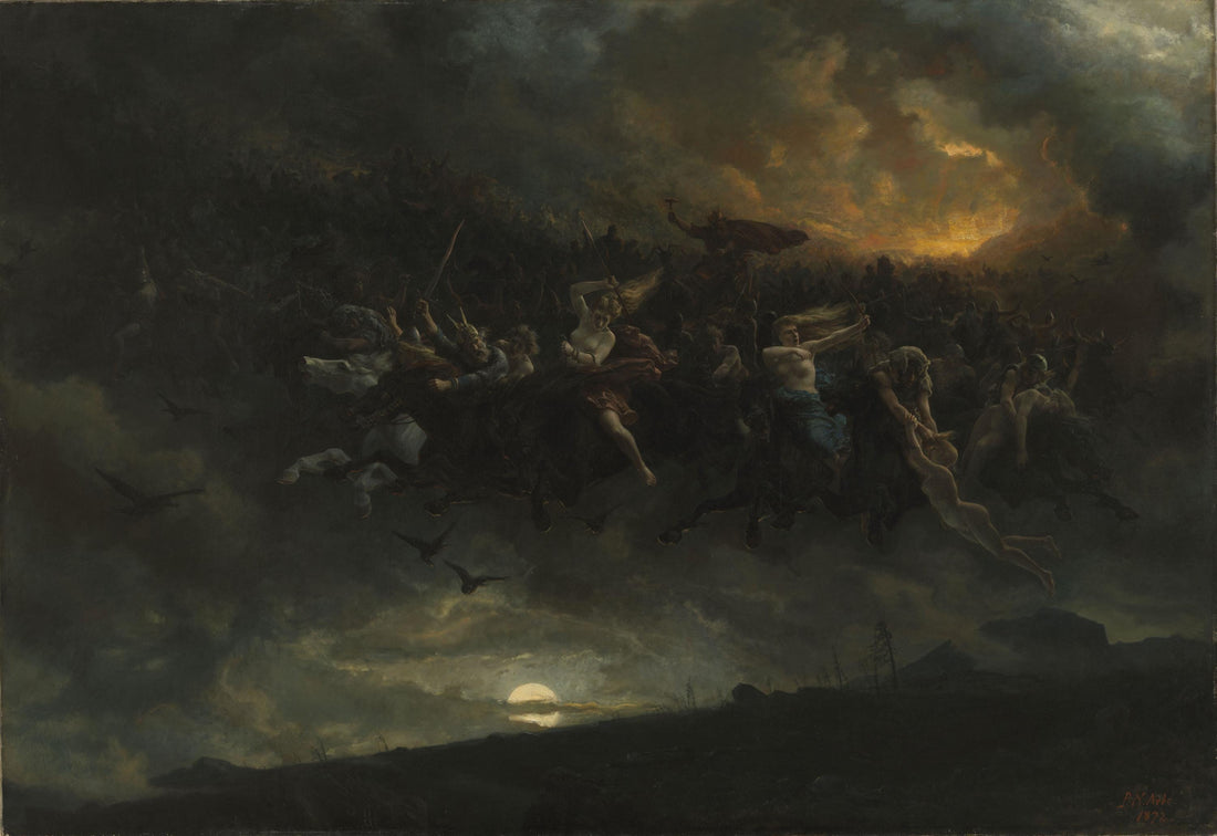 The Wild Hunt of Odin Canvas Print, Vintage Golden Frame, Textured Brushstrokes FOSHE ART