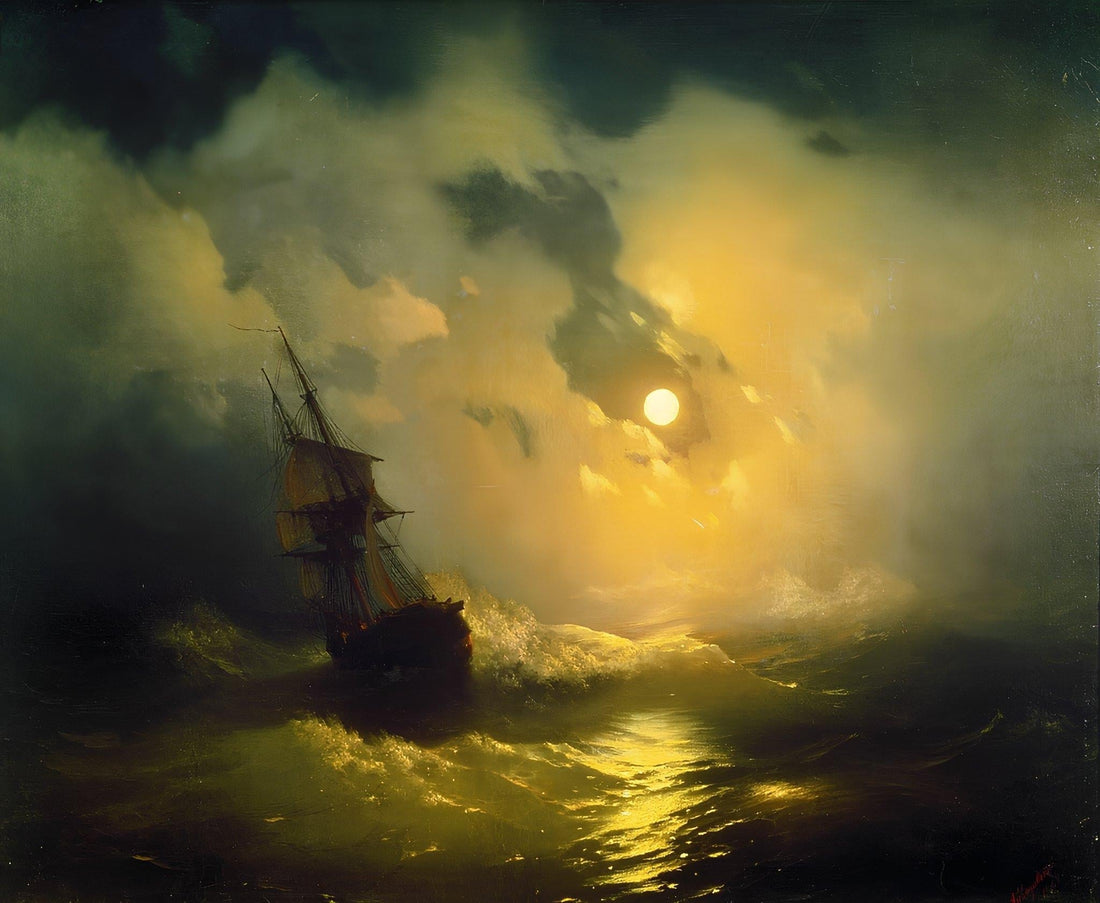Stormy Sea Painting: Vintage Gold Frame Wall Art FOSHE ART