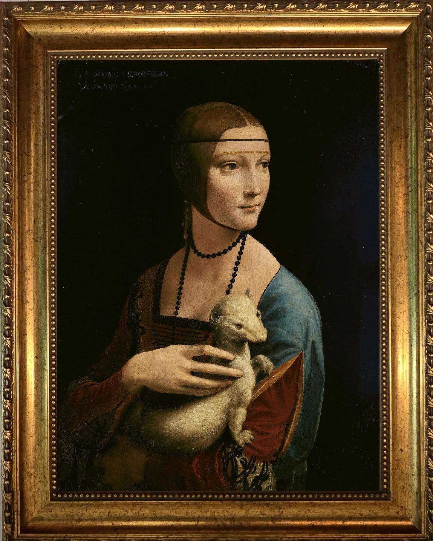 Leonardo Da Vinci Lady with an Ermine Portrait, Fine Art Print in Gold Ornate Frame FOSHE ART